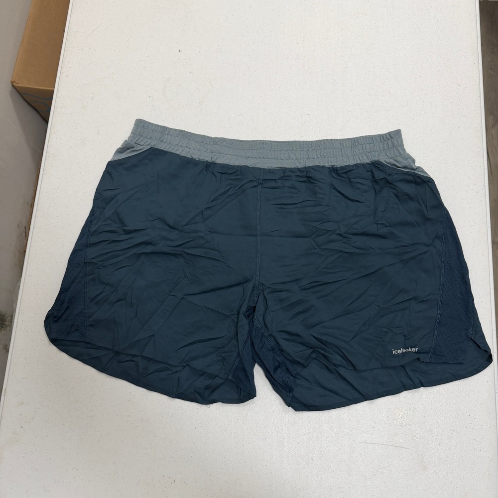 Icebreaker Mens ZoneKnit 125 Running Shorts Navy Blue Gray Merino Wool XL 5483